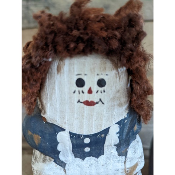 Vintage Set of two Wooden Block Primitive Folk Art Rag Dolls - Picture 7 of 10